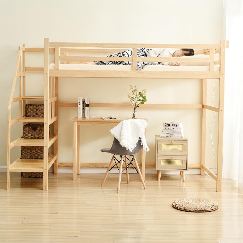 ロフトベッド 階段付き 天然木 コンセント付き シングル 宮付き 高さ172cm 楽天市場】【お得クーポン利用中】ロフトベッド 階段付き 木製